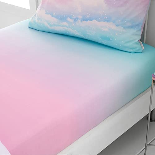Catherine Lansfield Kids Bedroom Ombre Rainbow Clouds Polycotton Double Fitted Sheet 25cm Depth Pastel