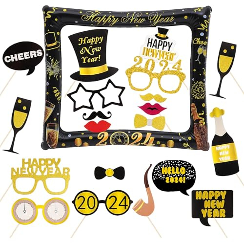 21 Stück 2025 Silvester Fotobox Accessoires Aufblasbar Fotorahmen Neujahr Foto Requisiten Selfie Rahmen 2025 Neues Jahr Party Deko Photo Booth Silvester Deko