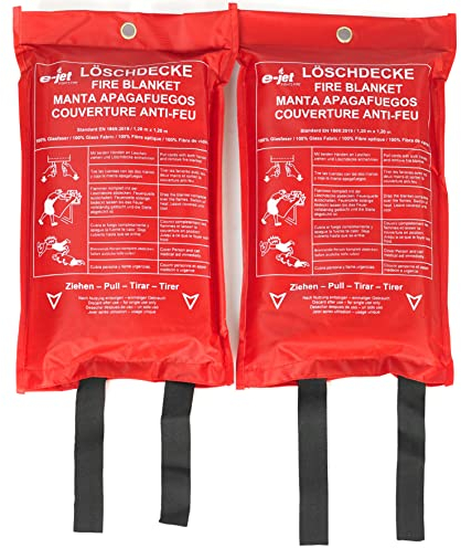 Feuerlöschdecke XL 120 x 120 cm – DIN EN 1896 Standard 2019 – Löschmittel aus Fiberglas, Signalrot – Ösen zur Aufhängung