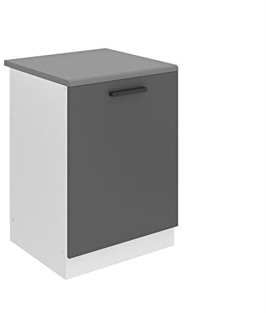 Belini Unterschrank Küche, Spülenunterschrank 60 cm Breite. SDZ Küchenunterschrank mit Arbeitsplatte. Spülenschrank mit 1 Tür, Silber matt