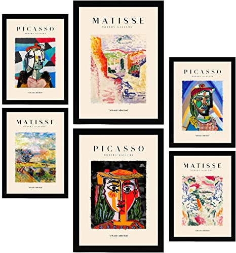 Nacnic Set mit 6 Postern von Picasso und Matisse. Letztes Jahrhundert. Drucke des Fauvismus und Surrealismus für Innenarchitektur und Dekoration. A3 & A4 ohne Rahmen.