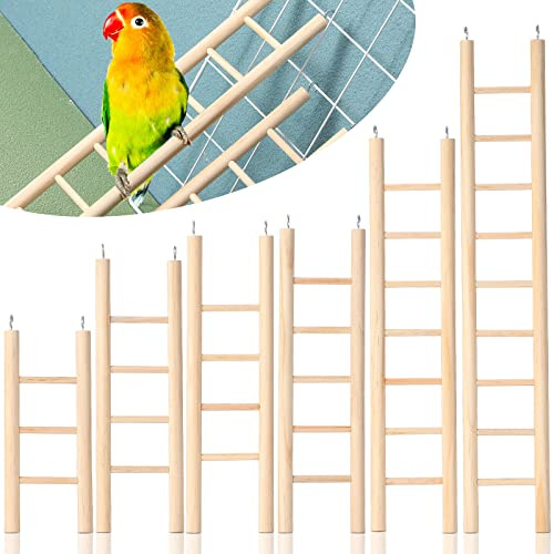 Kigeli 6 Pcs Wood Bird Ladder for Cockatiels, Small Hanging Bird Ladder for Cage, Parrot Step Hanging Climbing Toys for Pets Parakeets, Cockatoo and Lovebirds