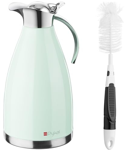 PYKAL Thermoskanne 2 liter aus Edelstahl - 2L Vakuum Isolierkanne für 24h - Große Edelstahl Thermo Kaffeekanne & Teekanne mit Reinigungsbürste - Grün