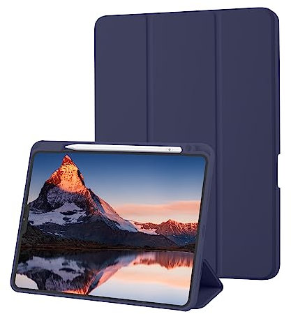 Case for iPad Pro 11 2022/2021/2020/2018 (4th /3rd /2nd /1st Generation) Case with Pencil Holder, Trifold Slim Protective Cover with Soft TPU, Auto Wake/Sleep, Navy Blue