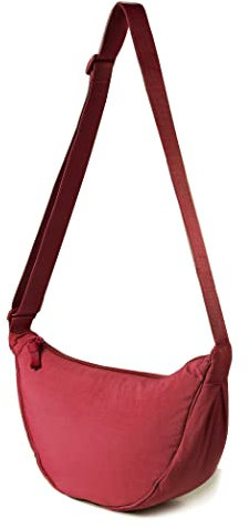 Borsa a tracolla in nylon a mezzaluna per donne e uomini, borsa a tracolla leggera da viaggio, Vino rosso