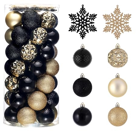 Valery Madelyn Weihnachtsbaumschmuck-Set für Herbst, Halloween, 50 Stück, 6,9 cm, schwarz und gold, bruchsicher, Weihnachtskugel, Ornamente, hängende Weihnachtsfeiertagsparty-Dekoration