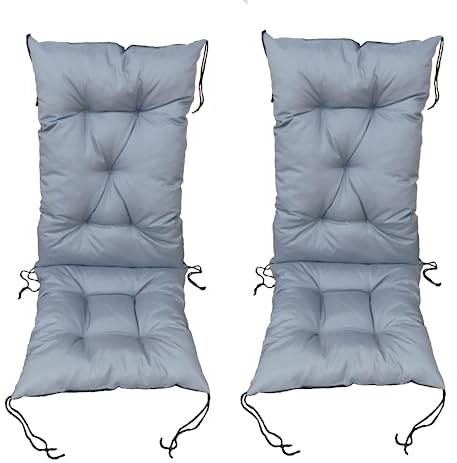 Gartenliegen Auflagen Set | Hohe Rückenlehne | Liegestuhl Auflage | Liegenauflage | Stuhlauflagen hochlehner | Stuhlkissen | Gartenstuhlauflagen hochlehner | Grau | 2-teiliges Set | 130 x 50 cm