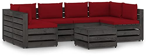 Festnight gartenmöbel Set Holz Gartenlounge Holz balkonmöbel Holz balkonmöbel Lounge Holz Gartensofa Holz Terassenmöbel außen Gartengarnitur Imprägniertes-Weinrot und Grau-7-tlg-2