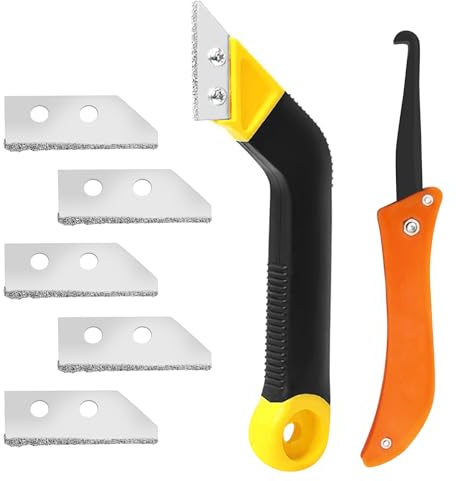 Pro Grout Scraping Rake Tool, Plastic Saw Knife With 5 Extra Replacement Accessories, Remover Tile Hand Saw Angled Clean Tool for Tile Cleaning