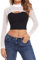 Avidlove Mesh Crop Tops for Women Mock Neck Long Sleeve Crop Top See Through Shirt Top Sexy Clubwear White
