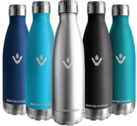 Vikaster Gourde, 500ml Gourde isotherme, Sans-BPA Gourde inox, Etanche bouteille Approprié & Adulte, Sport, Gym, école, Extérieur