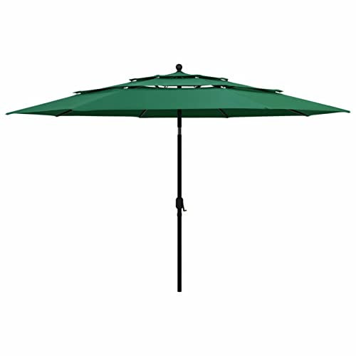 Gecheer Ombrellone a 3 Livelli con Palo in Alluminio Verde 3,5 m,Ombrellone da Spiaggia Portatile,Ombrelloni da Giardino,Ombrelloni da Esterno,Ombrelloni da Spiaggia Mare Balcone,#2