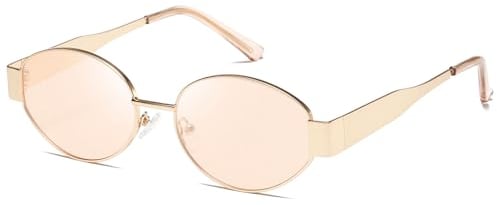 kimorn Retro Sonnenbrille Damen Herren Oval Metal Trendy Classic UV400 schnelle brille K1653 (Gold/Pink)