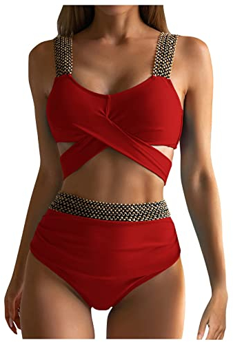SCBFDI Shape Badeanzug Damen Bikini Teenager Mädchen Zweiteiler Damen mit Hose Sommer Bikini Gr 44 Bikini Triangel Push Up Badeanzug Sonnendurchlässig Bauchweg Badeanzug Damen Bikini Rot L