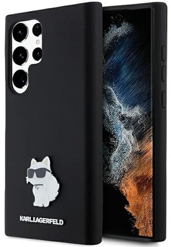 CG MOBILE Karl Lagerfeld KLHCS23LSMHCNPK Hülle für S23 Ultra S918 Schwarz hardcase Silicone Choupette Metal Pin