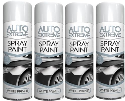 PEBBLE HUG All Purpose Spray Paint, White Primer Aerosol Paint, Ideal and Perfect Finish for Cars, Bikes, Vans, Metal and Wood, Quick Drying, 250ml (4 Pcs)