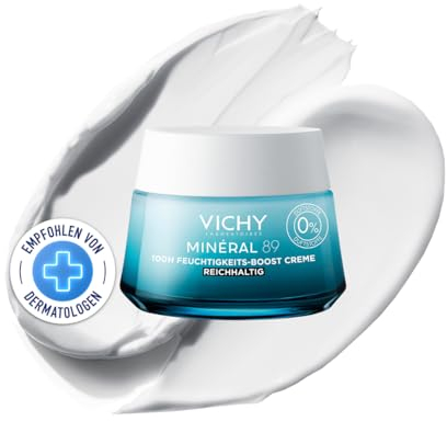 Vichy 100H Feuchtigkeits-Boost Gesichtscreme, Für Normale und Trockene Haut, Mit Hyaluronsäure, Mineralien, Niacinamid(B3), Squalan & Lipiden, Stärkt und Regeneriert, Ohne Duftstoffe, Minéral 89, 50ml