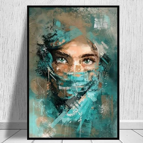 GERRIT Abstraktes Frauengesicht mit grünem Schleier, Leinwand-Wandkunst-Poster und Drucke, Gemälde weiblicher Porträtbilder für Wohnzimmer, 50 x 70 cm, rahmenlos