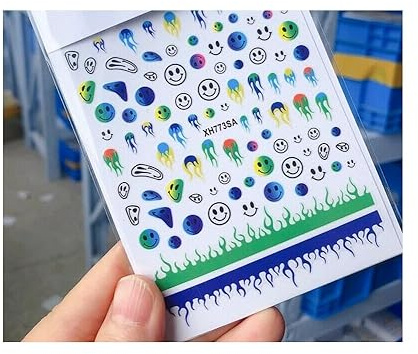 Happy Emoticons Fire Flame Flowers Nail Decal Sticker Xh773Sa Nail Wraps Art Stickers Manicure Supplies for Women for Home Nails Full Long Lasting Easy Apply and Remove