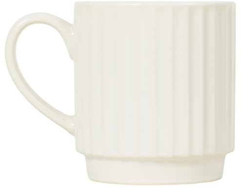 New Contemporary Design Set of 4 Ribbed Stackable Mugs Cream Microwave & Dishwasher Safe Tea/Coffee Cups Ideal for Any Kitchen Space