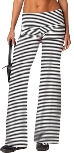 Nicoxijia Women's Flare Leggings Fold Over Yoga Pants Flared Leggings Bell Bottom Y2K Low Rise Wide Leg Lounge Sweatpants (Multi, M)