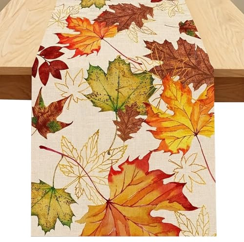 Herbst Tischläufer Küche Tisch Dekoration Wasserdichter und Waschbarer Tischläufer Herbst Tischdecke für Drinnen Urlaub Party Herbstdeko (33x183cm)