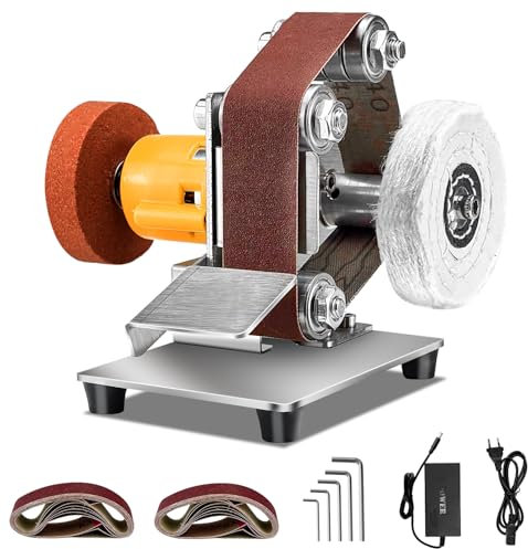 Mini Levigatrice a Nastro, Affilacoltelli Elettrico a 7 Velocità Regolabili, per Metallo Legno Artigianato Fai da Te, Affilatura di Utensili e Coltelli