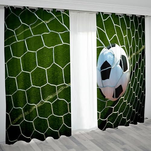 Rptidmv Vorhänge mit Ösen Fußball Modern Blickdichte Vorhang Thermovorhang - Kälteschutz Verdunklungsvorhänge für Wohnzimmer Schlafzimmer Gardinen Küche 2Er Set 140 x 215 cm (BxH)