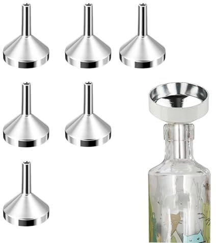 6 Pcs Small Funnels, Small Funnels for Filling Bottles, Funnel Stainless Steel 3.5cm Funnel, Mini Metal Funnels, Liquid Transfer Metal Funnel for Filling Bottles Filter Oils, Juice, Wine, Coffee