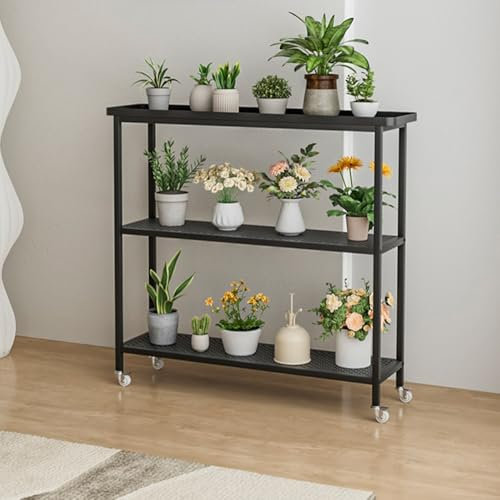 Support de plantes en métal avec roulettes pour intérieur et extérieur 3 niveaux robuste pour pot de fleurs étagère de rangement grande taille noir 100 cm
