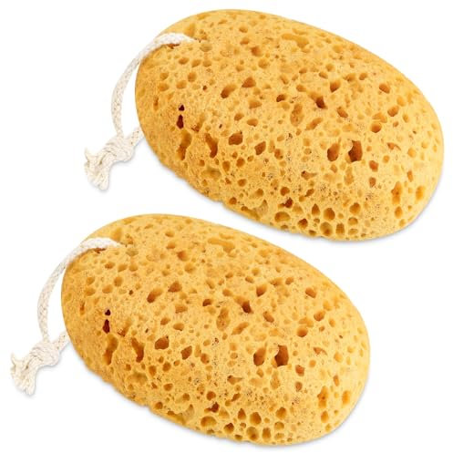 2 Stück Badeschwamm Naturschwamm mit Kordel 15,5 cm Peeling Schwämme Körperschwamm für Duschen & Baden Wabenschwamm Natürlicher Viel Schaum Duschzubehör (B)