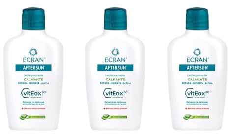 Ecran - Aftersun Leche Post Solar Hidratante y Reparadora con Aloe Vera Natural, Hidrata, Calma, Alivia y Repara, Textura Ligera y Rápida Absorción, Fórmula con VitEox 80 - Pack 3 x 200 ml