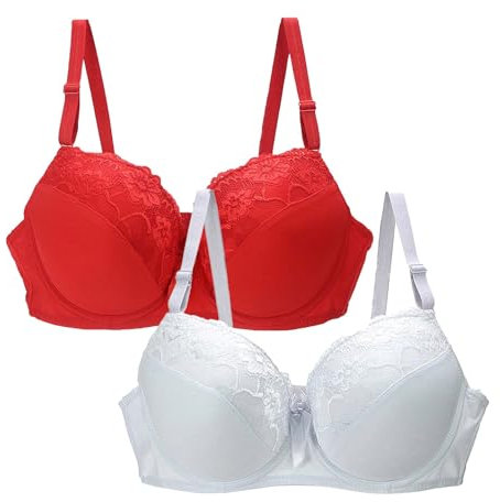 DFSDJEUW no Wire Bra 2 Pack Bras for Women Plus Size Push Up Underwire Comfort Wireless Seamless Multipack Bralette Sexy Padded Lace Bras Soft Full Coverage Items Under 2 pounds Hot Pink 34D