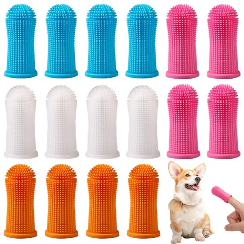 16 Stück Zahnbürste Hund, 360º Hundezahnbürste Finger Zahnbürste Katze, Silikon Haustiere Zähne Reinigung Zahnbürste Kit für Hunde, Welpen, Katzen & Kleine Haustiere Zahnpflege