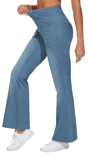 THE GYM PEOPLE Jeans Bootcut Donna Vita Alta Stretch Jeggings Zampa | Lunghezza Interna 74cm/79cm, 4 Tasche, Controllo Addome, Push Up, Slip-On, Traspirante, Morbido, Pantaloni Zampa Moda Yoga