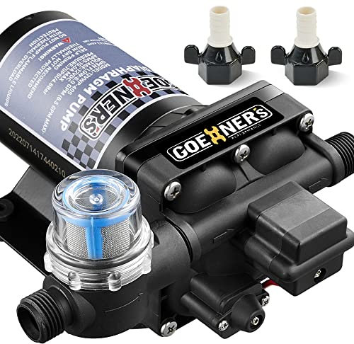 [Upgraded Version] RV Fresh Water Pump, 12V DC Water Pump, 5.5GPM 70PSI Self-Priming Diaphragm Pump with Pressure Switch and Strainer for RV, Marine, Yacht, Caravan