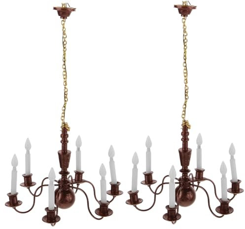 XUEYEGONGJI 2pcs Dollhouse Kronleuchter 2, 2 x Zoll Metall Miniaturleuchter mit 6 weißen LED 3V DIY Friendly Dollhouse Accessoires für Puppenhauseinstellungen, Zubehör