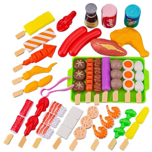 HoveeLuty Ensemble de Jeu de Barbecue pour Enfants, 29 pièces/Ensemble Jeu Barbecue en Plastique pour Enfants, Aliments réalistes, Jouets éducatifs interactifs pour garçons et Filles 3 Ans