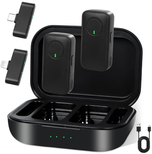 VINATO Mikrofon Handy (2 TX + 2 RX + Charging Case) Kabelloses Lavalier Mikrofon für iPhone & Android, 48 kHz/24-Bit, 3-Level-intelligentes Rauschen, Microphone Mini Mic für Vlog, Interviews