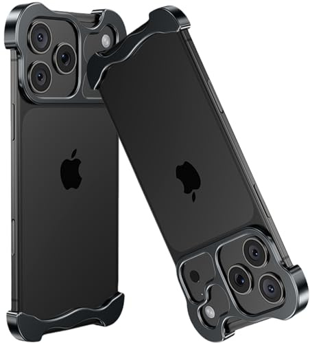 iPhone 17 Pro Hülle Rahmenlose iPhone 17 Pro Hülle, iPhone 17 Pro Hülle, Aluminium Ultraleicht, Minimalistisches Design mit Metall Objektivschutz, blankes Metallgefühl, Schwarz