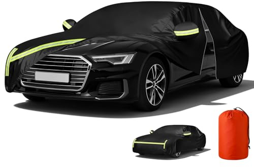 AOOSA Auto Abdeckplane, Staubdicht Wasserdicht Autoabdeckung, 490×190×150cm | für Sommer & Winter, UV-Schutz Regen Sonne Schnee, Auto Abdeckung Vollgarage Outdoor Indoor mit Aufbewahrungstasche, Schwarz