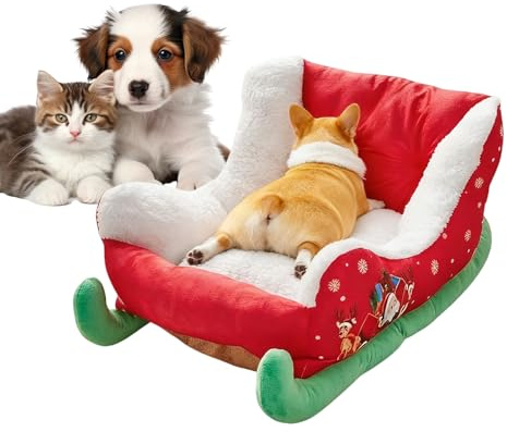 Weihnachts Bett Für Hunde, Weihnachtsschlitten Haustierbett, Plüsch Kleines Hundebett Weihnachts Schlitten Schlafbett, Für Innenbereich Zuhause Schlafzimmer Außenbereich Wohnzimmer Winter Balkon
