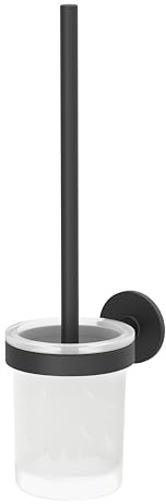 Lenz WC-Bürstengarnitur Nero Schwarz-matt – Anti-Fingerabdruck Oberfläche | Klobürste, Platzsparende Wandmontage zum Kleben oder Bohren, Satinierter Glasbehälter zur Reinigung herausnehmbar, 4509651