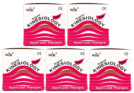 Nasara Original Kinesiologie Physio Tape für Sport und Medizin, Rollengröße 5cm x 5m, 5 Rollen, Pink