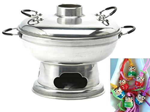 yoaxia ® - FEUERTOPF - auch Mongolentopf – Asien- Fondue – HOT POT Ø ca. 24cm – mit Deckel + ein kleines Glückspüppchen - Holzpüppchen