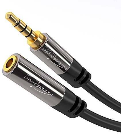 KabelDirekt 1m Cable de Extensión 3,5mm 4 Pin Jack (Cable Aux, Audio Estéreo, Conector Macho a Conector Hembra, soporta tono de micrófono, para extender cables de auriculares), PRO Series