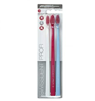 SWISSDENT PROFI GENTLE Zahnbürste, mit extra weichen Borsten in patentierter Löffelform, zum Reinigen schwieriger Stellen 3er Pack