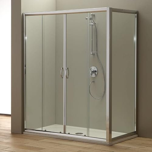 Kiamami Valentina - Box Doccia 180x80 cm | Vetro Temperato Sicurezza 6 mm | Telaio Alluminio Anodizzato | Ante Scorrevoli e Fisse | Finitura Cromata, Porta Nicchia + 1 Anta Fissa