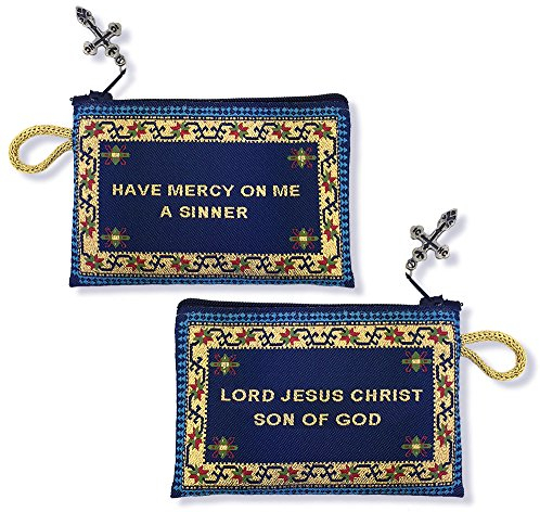 Gobelin-Stoff, Jesus, Gebetstasche, Herr Jesus Christus, Sohn Gottes, 11,4 cm – 2-seitig, Blau mit Gold, Blau, 4 1/4 inch, Classic