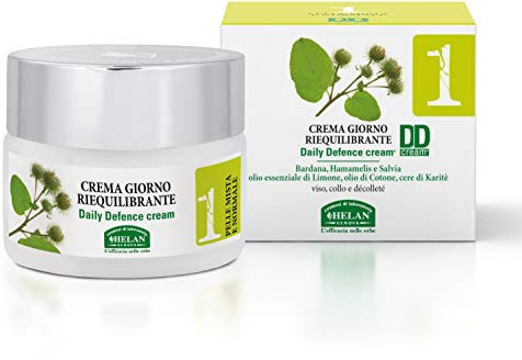 Helan, Linea Viso 1, Crema Viso Giorno Donna Pelle Mista, Riequilibrante e Purificante, Estratti di Bardana, Hamamelis e Salvia, Olio di Limone, Cotone e Karitè, Vitamina E B5, 50 ml - Made in Italy
